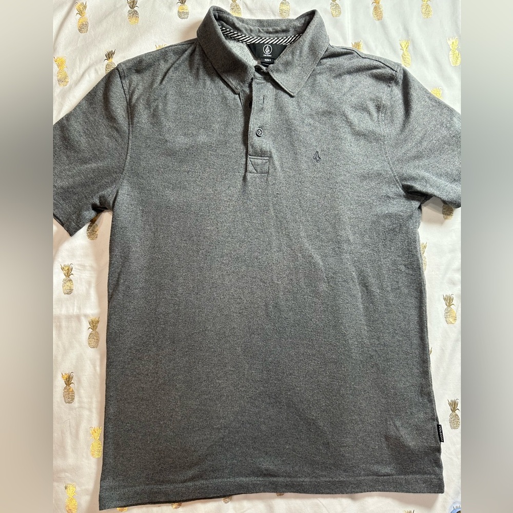 Volcom Men's True To This Cotton Blend Grey Short Sleeve Polo Shirt Size Small.